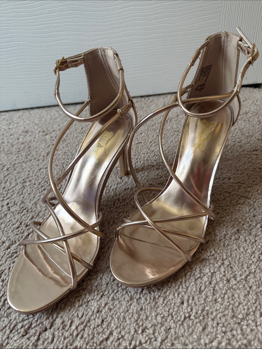 Brash Metallic Rose Gold Strappy Stiletto Heels